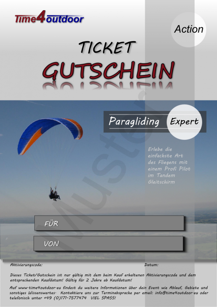 Geschenk Gutschein Ticket Tandem Gleitschirm Expert